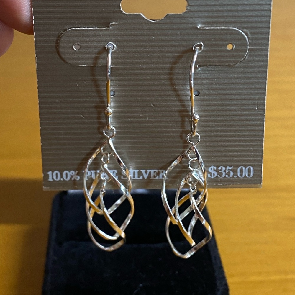 Vintage Pure 100 by Danecraft Silver Twisted Drop Earrings - Silver